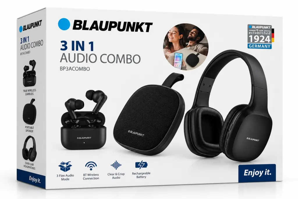 Kit BlauPunkt 3 em 1 Fone/Headset/ Speaker Wireless - Preto — foto 5