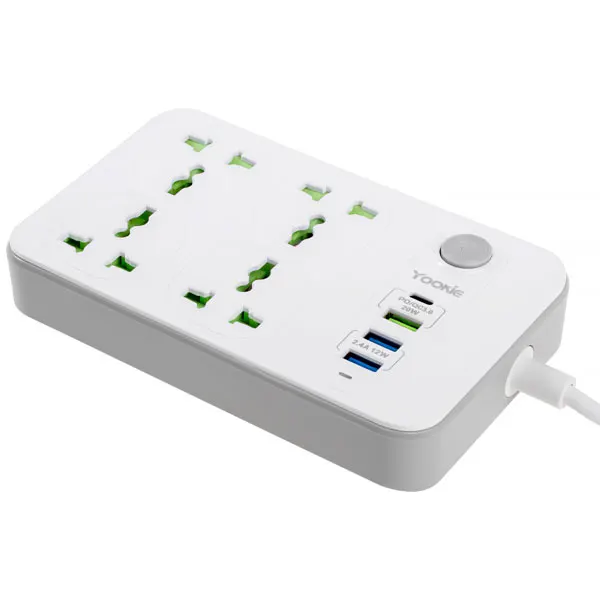 Filtro de Energia Yookie EB01 com 3 USB/USB-C/4 Tomadas Universais -