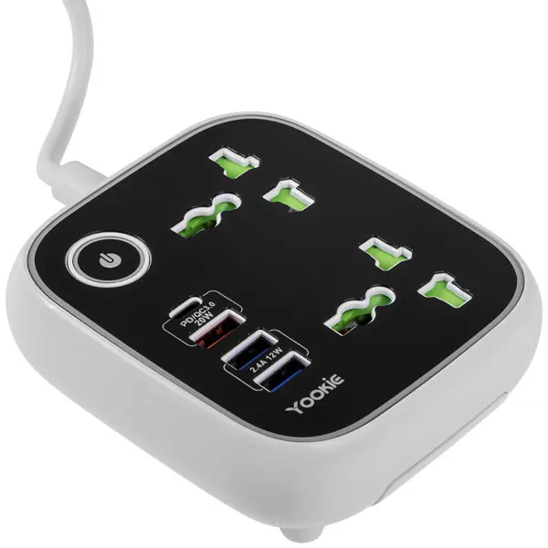 Anúncio: Filtro de Energia Yookie EB03 com 3 USB/USB-C/2 Tomadas Universais - Branco/Preto