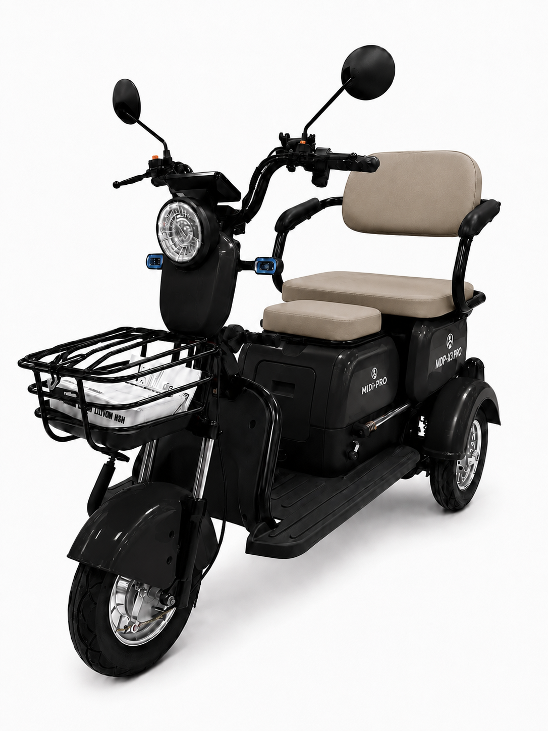 Triciclo Elétrico Midi Pro MDP-X3PRO-1000W-Preto(acompanha capacete)