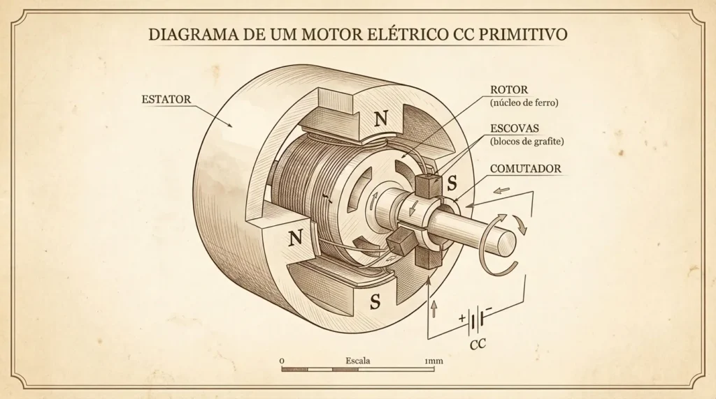 Primer vehículo eléctrico del mundo: Diagrama del motor eléctrico de Jedlik, de 1828